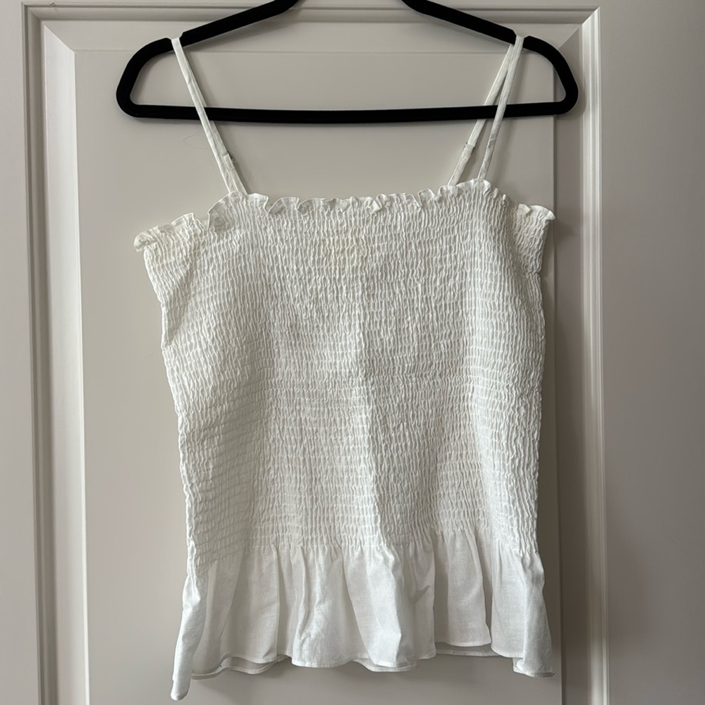 Maeve Smocked White Top, Medium